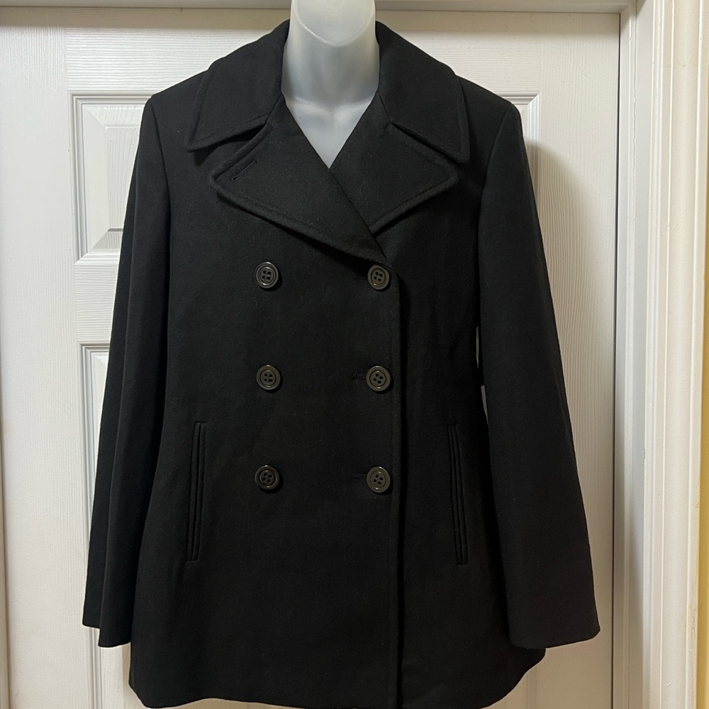 Marvin Richards Black Double-Breasted Wool Pea Coat